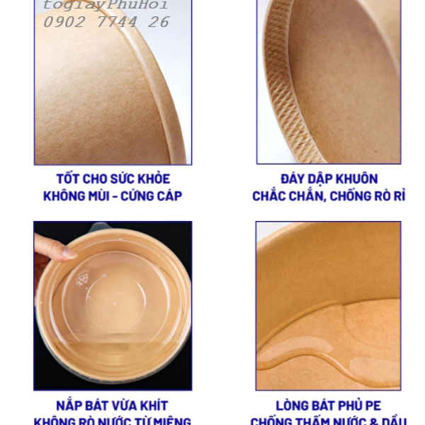 Tô Giấy Kraft 35oz (1080ml) Có Khay 2 Tầng